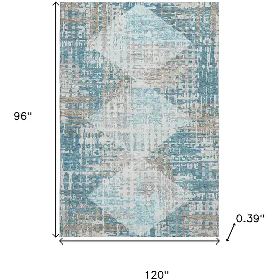 Teal And Beige Geometric Washable Area Rug With UV Protection Photo 9