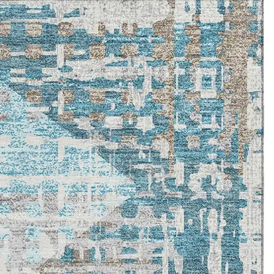 Teal And Beige Geometric Washable Area Rug With UV Protection Photo 3