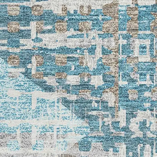 Teal And Beige Geometric Washable Area Rug With UV Protection Photo 3