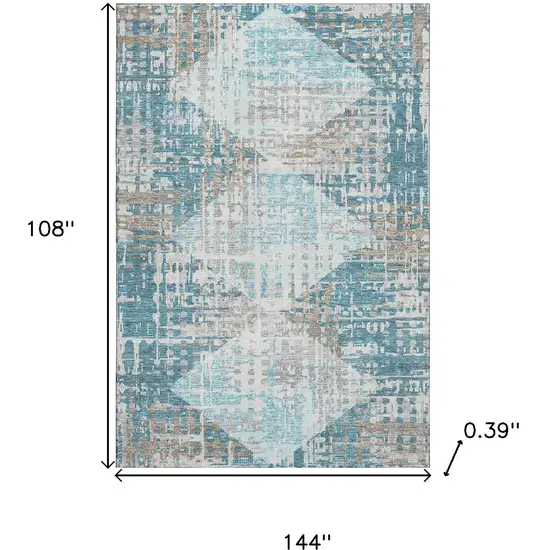 Teal And Beige Geometric Washable Area Rug With UV Protection Photo 9