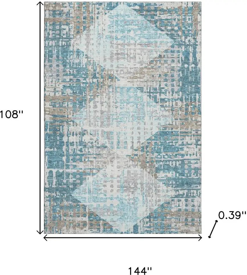 Teal And Beige Geometric Washable Area Rug With UV Protection Photo 9