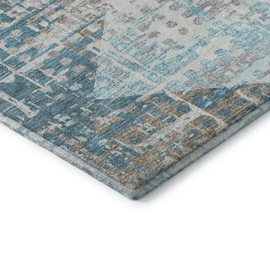 Teal And Beige Geometric Washable Area Rug With UV Protection Photo 7