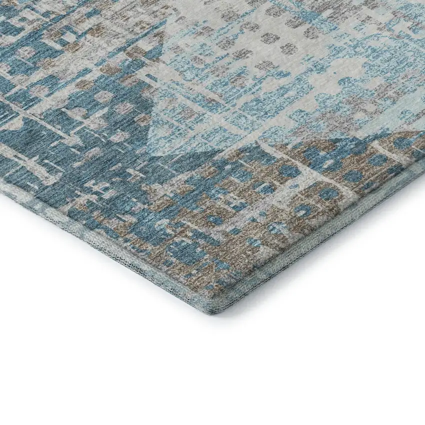 Teal And Beige Geometric Washable Area Rug With UV Protection Photo 7