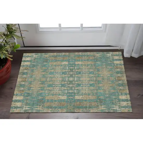 Teal And Beige Moroccan Washable Area Rug With UV Protection Photo 2