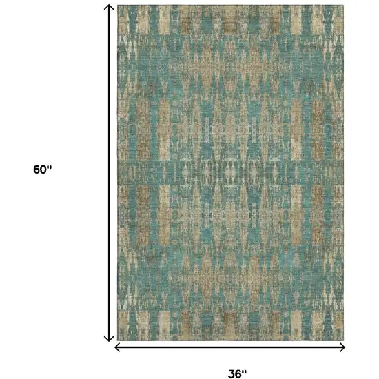 Teal And Beige Moroccan Washable Area Rug With UV Protection Photo 3