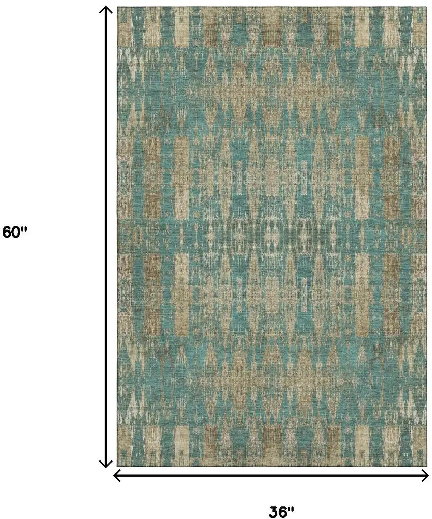 Teal And Beige Moroccan Washable Area Rug With UV Protection Photo 3