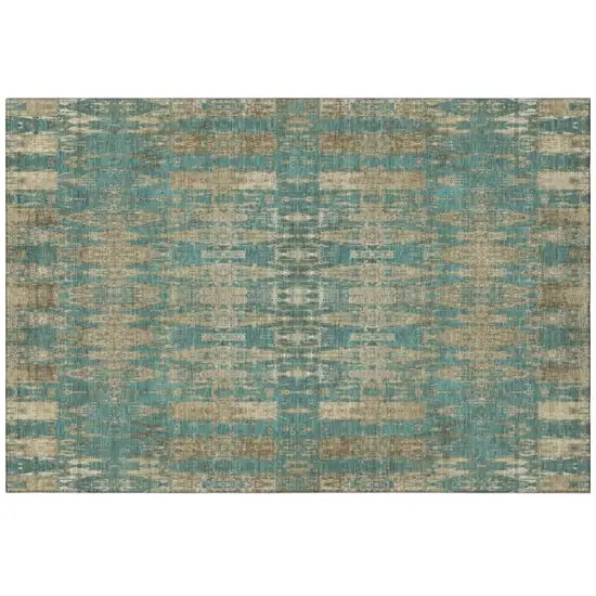 Teal And Beige Moroccan Washable Area Rug With UV Protection Photo 2