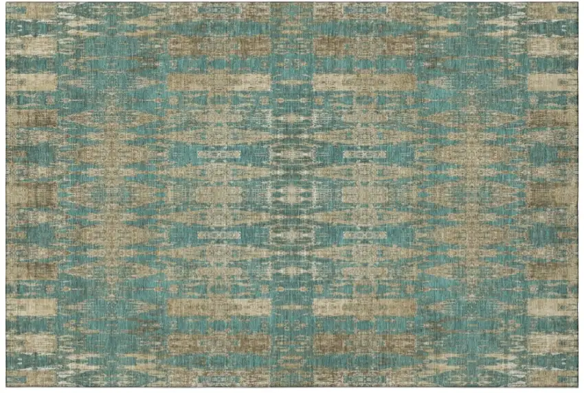Teal And Beige Moroccan Washable Area Rug With UV Protection Photo 2