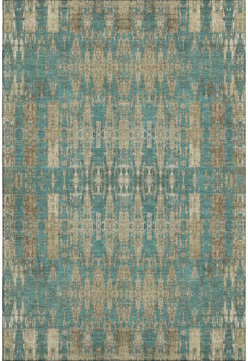 Teal And Beige Moroccan Washable Area Rug With UV Protection Photo 1