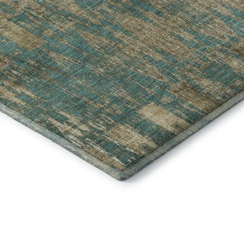 Teal And Beige Moroccan Washable Area Rug With UV Protection Photo 7
