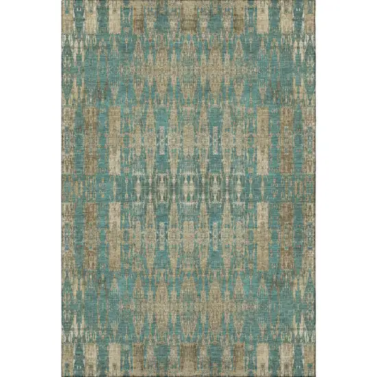 Teal And Beige Moroccan Washable Area Rug With UV Protection Photo 3
