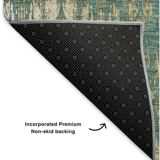 Teal And Beige Moroccan Washable Area Rug With UV Protection Photo 5