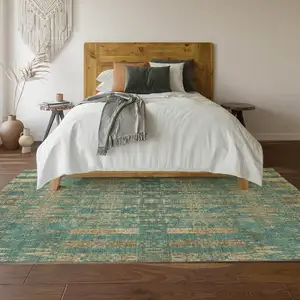 Photo of Teal And Beige Moroccan Washable Area Rug With UV Protection