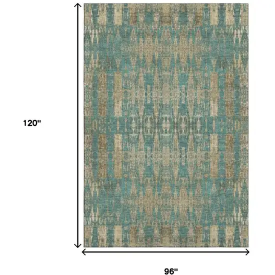 Teal And Beige Moroccan Washable Area Rug With UV Protection Photo 9