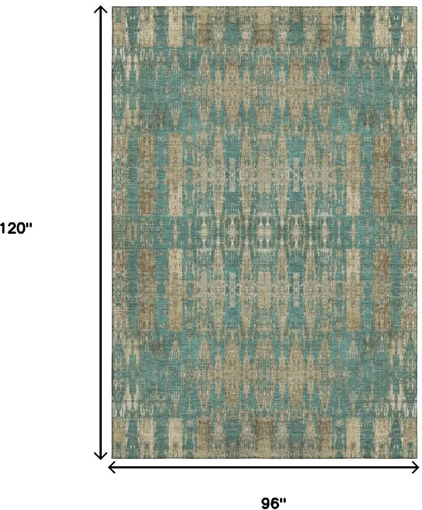 Teal And Beige Moroccan Washable Area Rug With UV Protection Photo 9