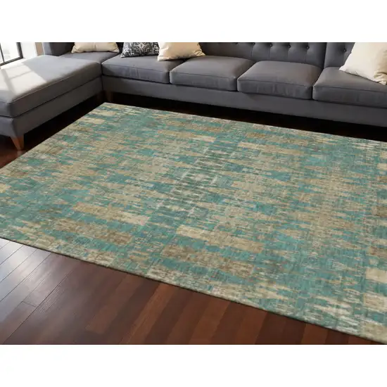 Teal And Beige Moroccan Washable Area Rug With UV Protection Photo 2