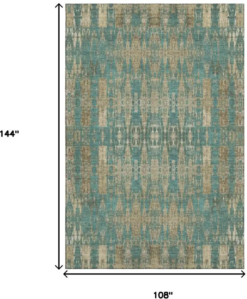 Teal And Beige Moroccan Washable Area Rug With UV Protection Photo 9