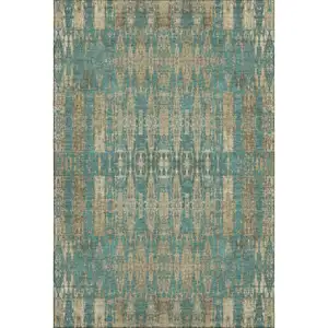 Photo of Teal And Beige Moroccan Washable Area Rug With UV Protection