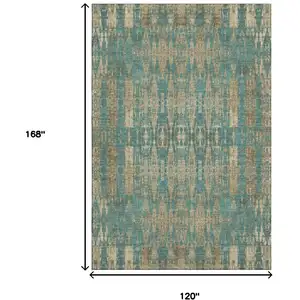 Photo of Teal And Beige Moroccan Washable Area Rug With UV Protection