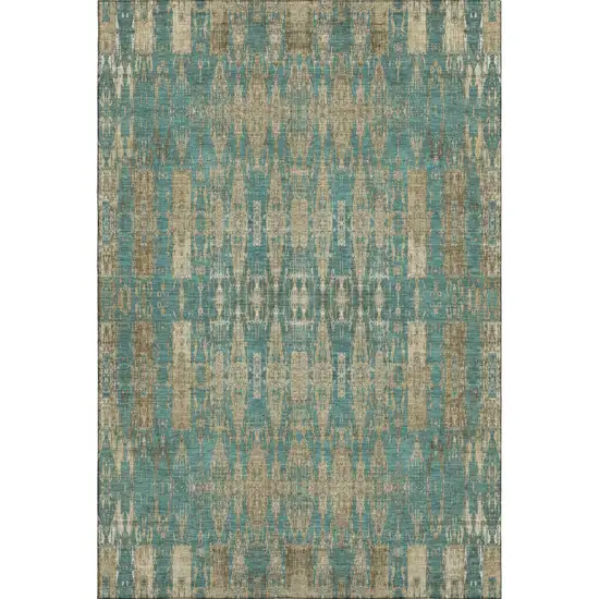 Teal And Beige Moroccan Washable Area Rug With UV Protection Photo 1