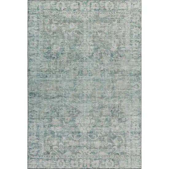 Teal And Beige Oriental Washable Area Rug With UV Protection Photo 1