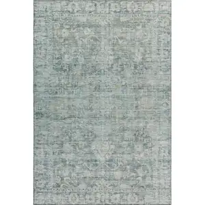 Photo of Teal And Beige Oriental Washable Area Rug With UV Protection