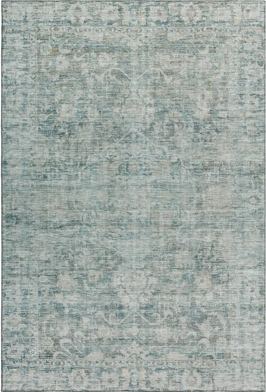 Teal And Beige Oriental Washable Area Rug With UV Protection Photo 1