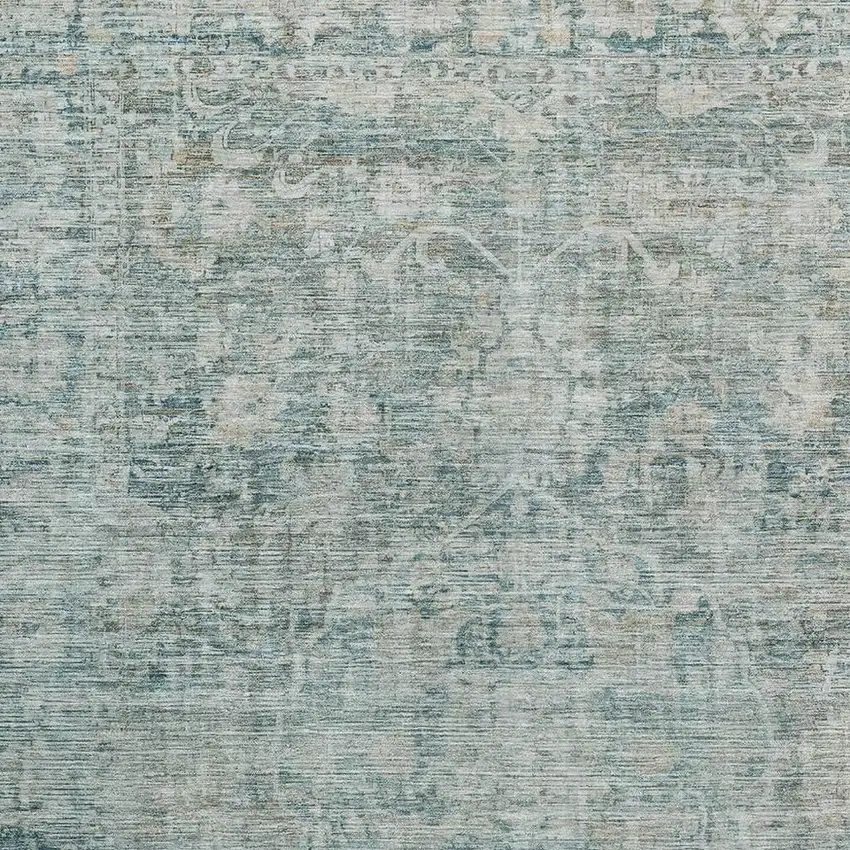 Teal And Beige Oriental Washable Area Rug With UV Protection Photo 2