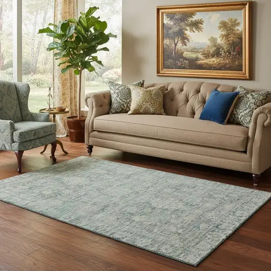 Teal And Beige Oriental Washable Area Rug With UV Protection Photo 2