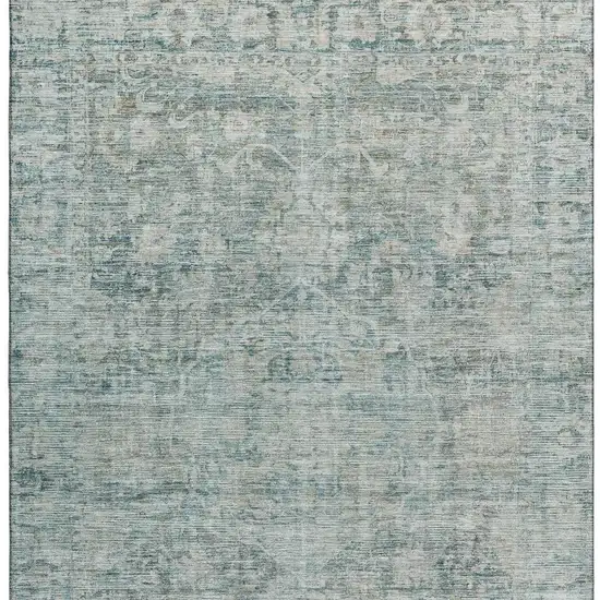 Teal And Beige Oriental Washable Area Rug With UV Protection Photo 3