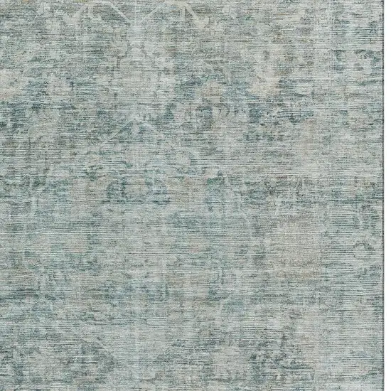 Teal And Beige Oriental Washable Area Rug With UV Protection Photo 2