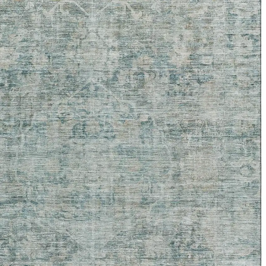 Teal And Beige Oriental Washable Area Rug With UV Protection Photo 2