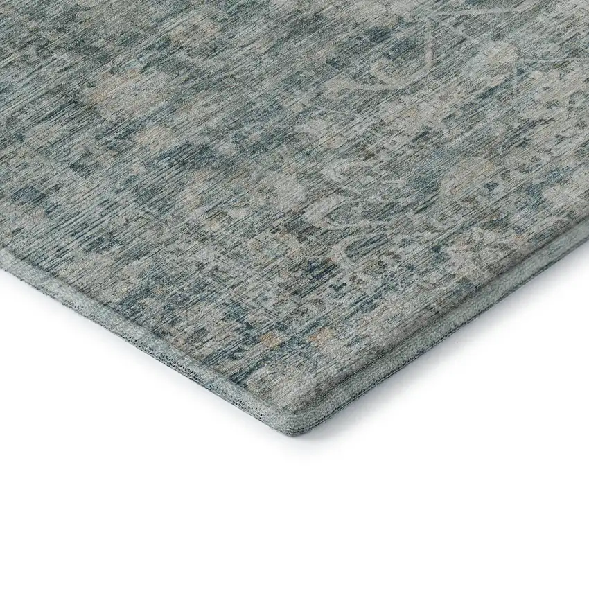 Teal And Beige Oriental Washable Area Rug With UV Protection Photo 7