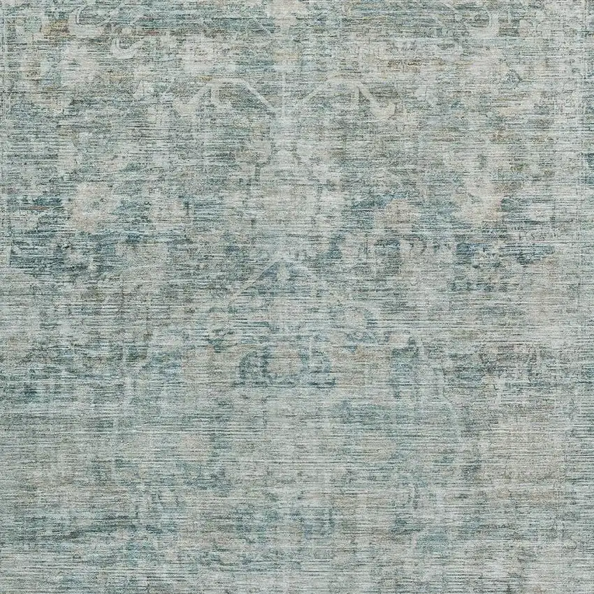 Teal And Beige Oriental Washable Area Rug With UV Protection Photo 2