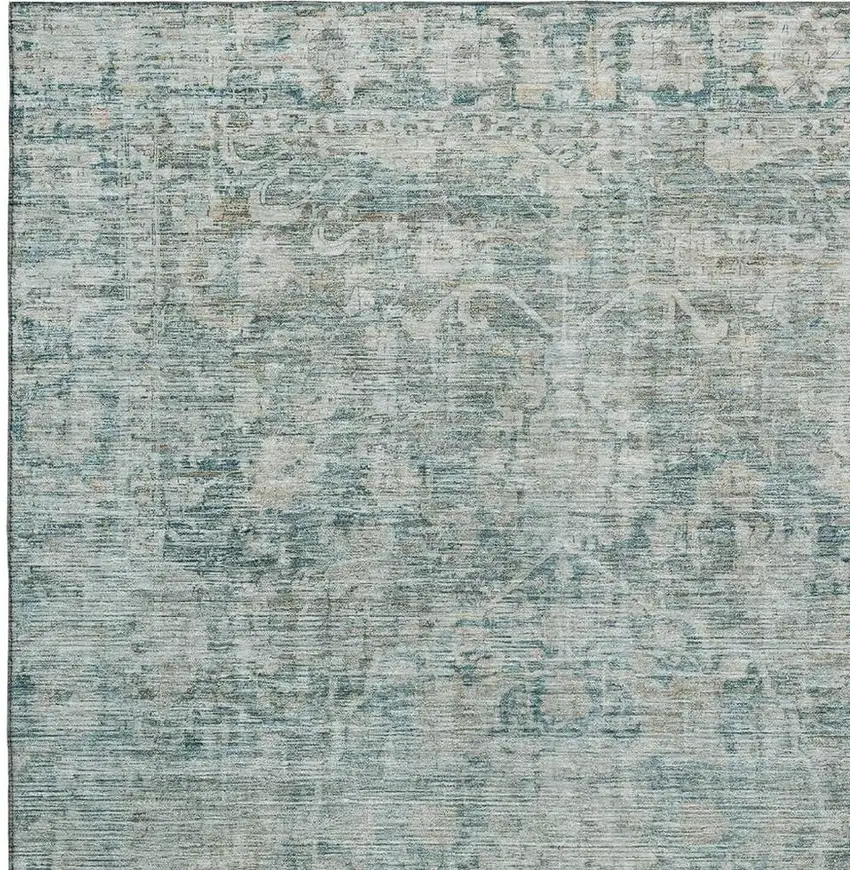 Teal And Beige Oriental Washable Area Rug With UV Protection Photo 3