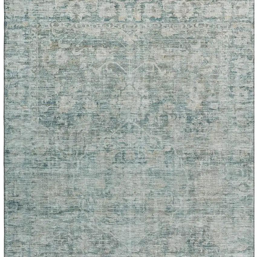 Teal And Beige Oriental Washable Area Rug With UV Protection Photo 3