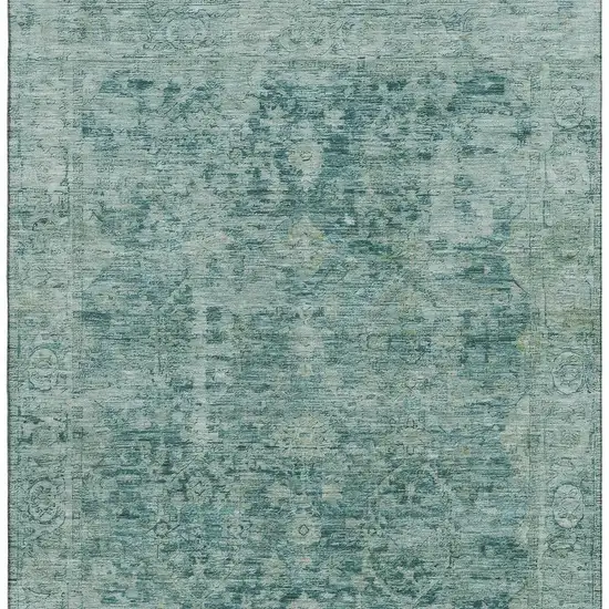 Teal And Beige Oriental Washable Area Rug With UV Protection Photo 3