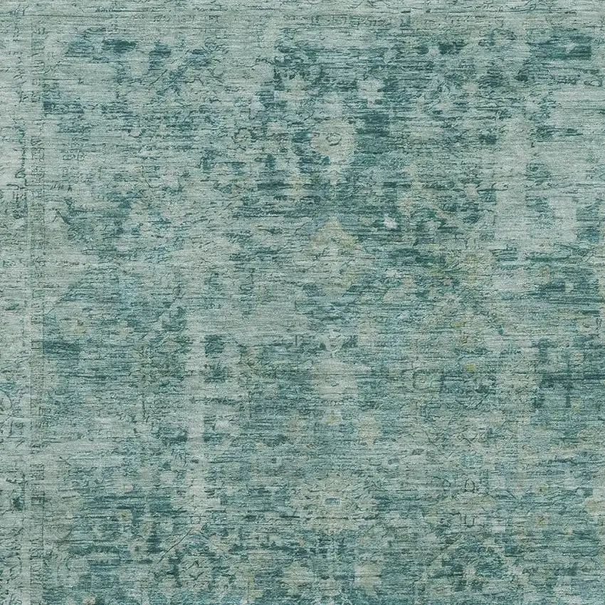 Teal And Beige Oriental Washable Area Rug With UV Protection Photo 2