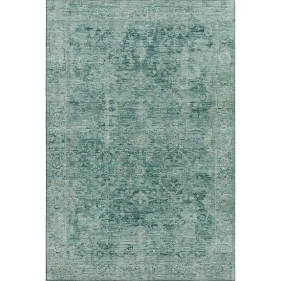 Teal And Beige Oriental Washable Area Rug With UV Protection Photo 1