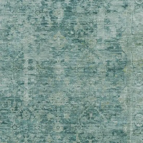 Teal And Beige Oriental Washable Area Rug With UV Protection Photo 2