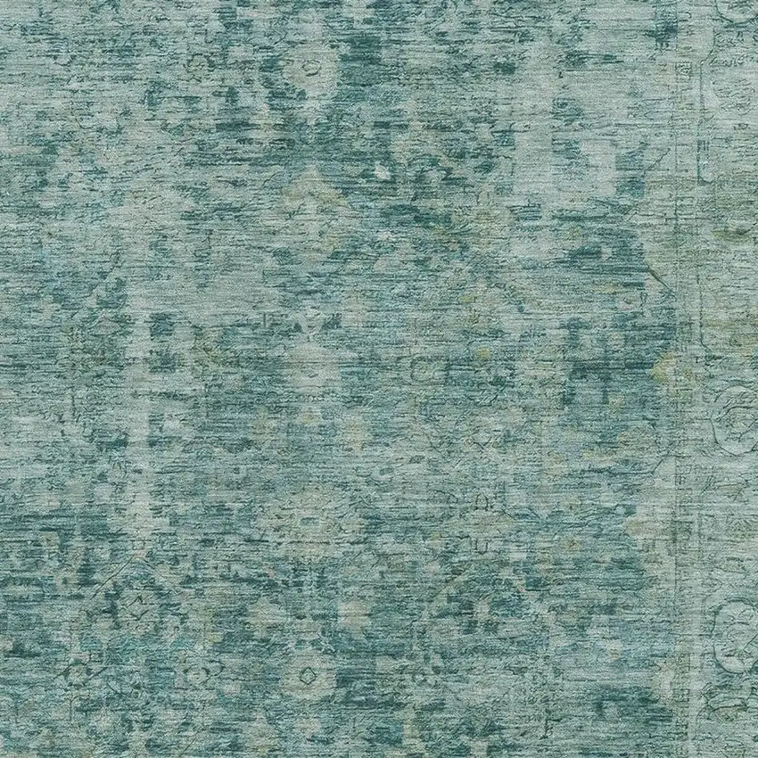 Teal And Beige Oriental Washable Area Rug With UV Protection Photo 2