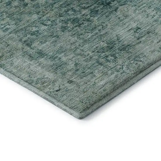 Teal And Beige Oriental Washable Area Rug With UV Protection Photo 7