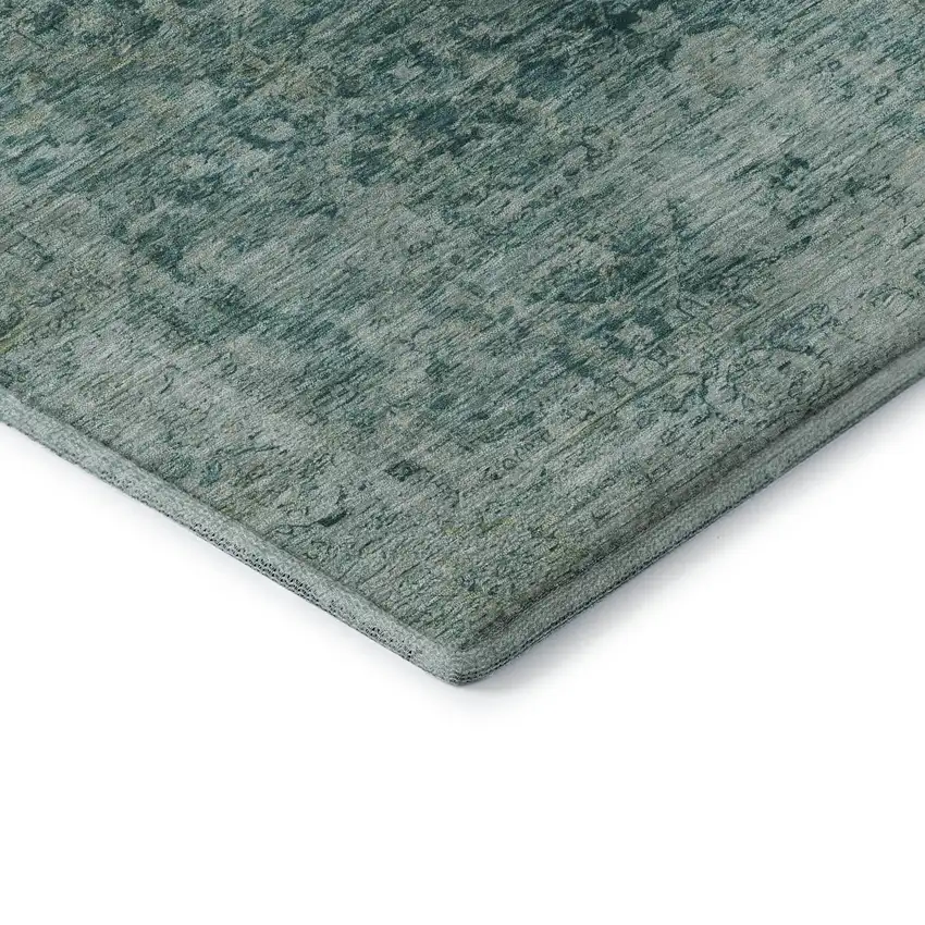 Teal And Beige Oriental Washable Area Rug With UV Protection Photo 7