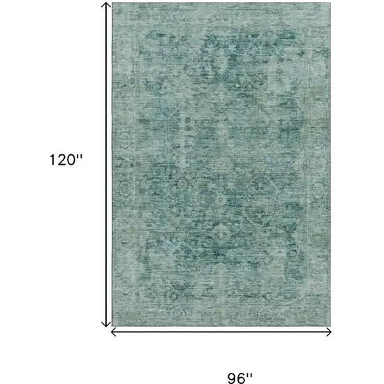 Teal And Beige Oriental Washable Area Rug With UV Protection Photo 9