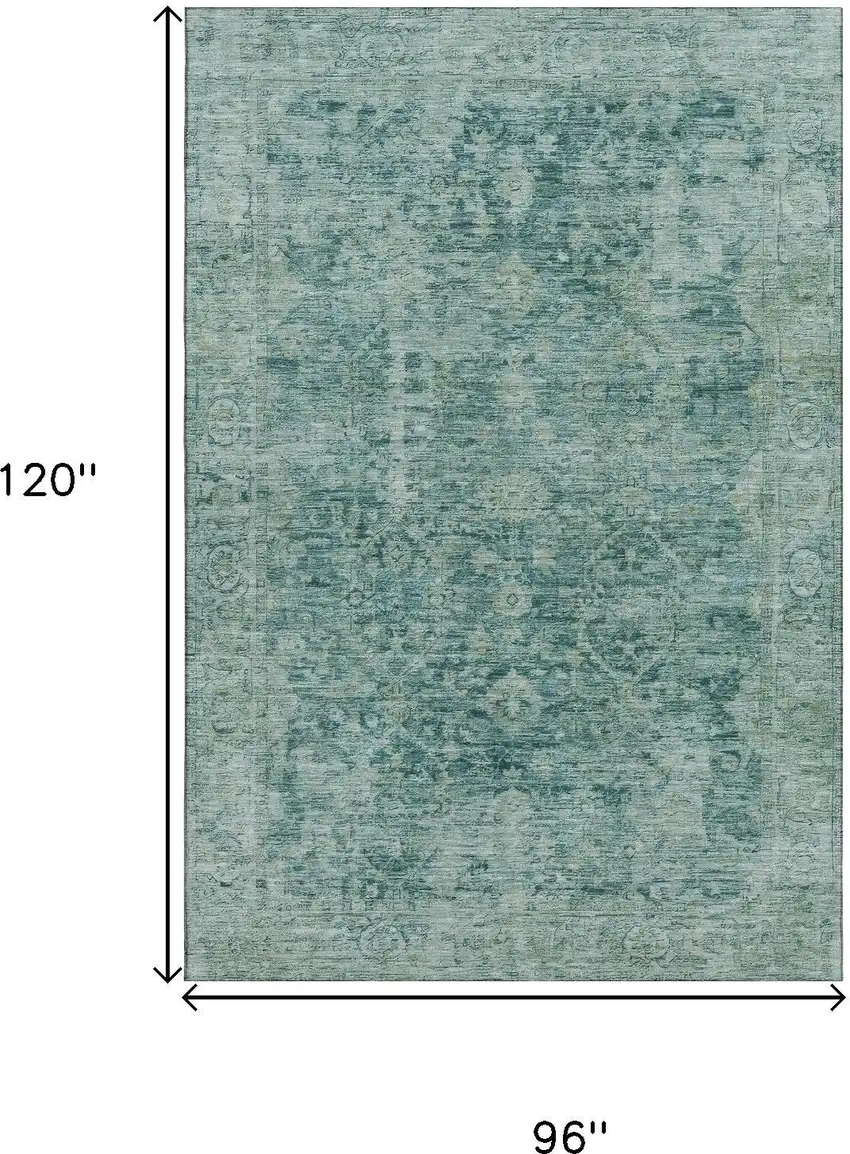 Teal And Beige Oriental Washable Area Rug With UV Protection Photo 9