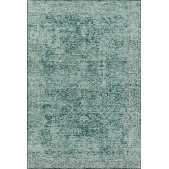 Teal And Beige Oriental Washable Area Rug With UV Protection Photo 2