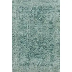 Photo of Teal And Beige Oriental Washable Area Rug With UV Protection