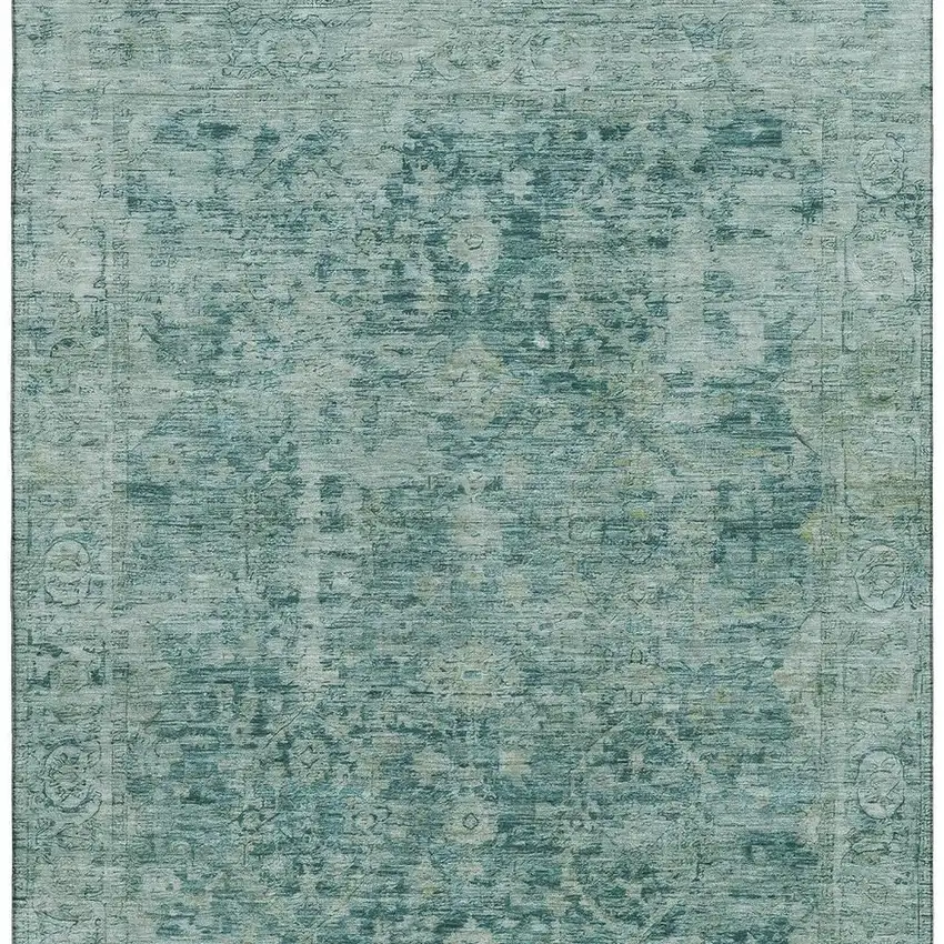 Teal And Beige Oriental Washable Area Rug With UV Protection Photo 3