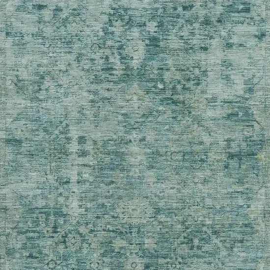 Teal And Beige Oriental Washable Area Rug With UV Protection Photo 2