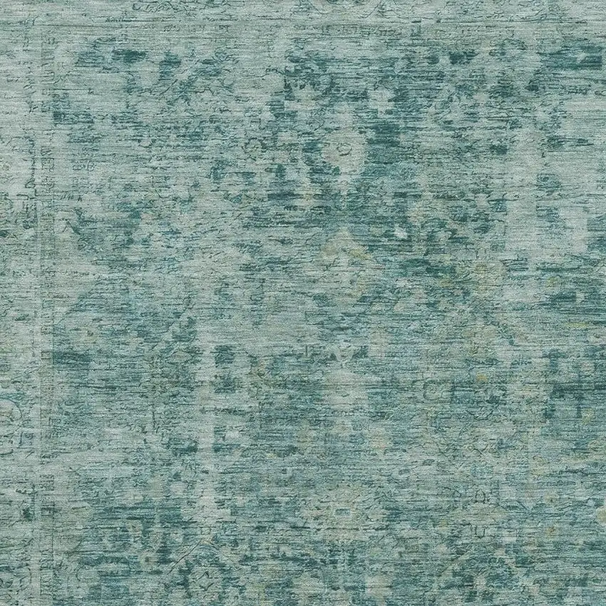 Teal And Beige Oriental Washable Area Rug With UV Protection Photo 2